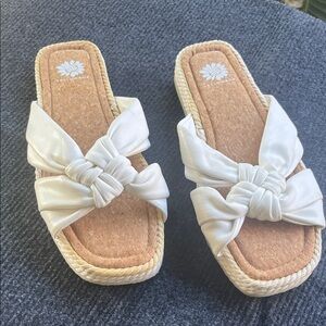 Yellow Box Ivory Knotted Slide Sandals